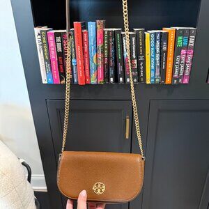 Tory Burch Small Brown Crossbody with Gold Chain Strap